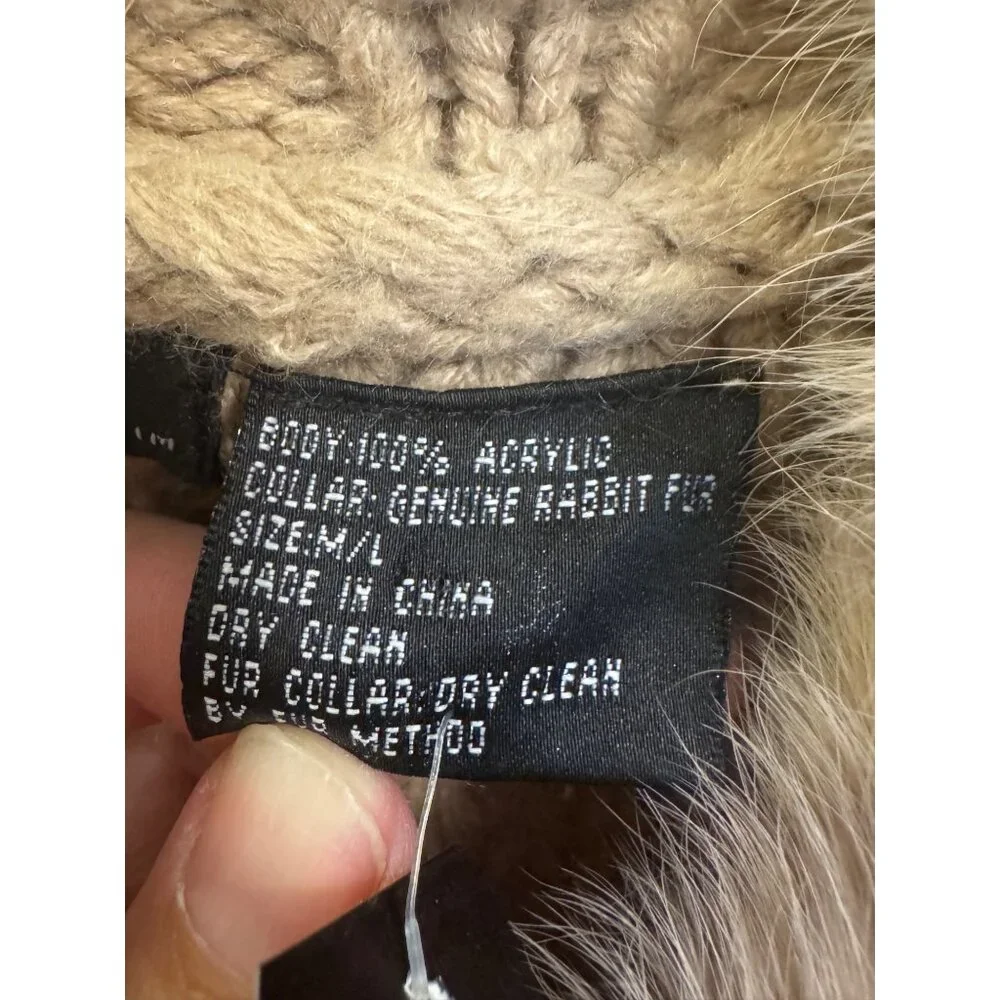 Vintage Brazen Womens Beige Knit Vest W/ Genuine Rabbit Fur Collar Sz S - Picture 4 of 8